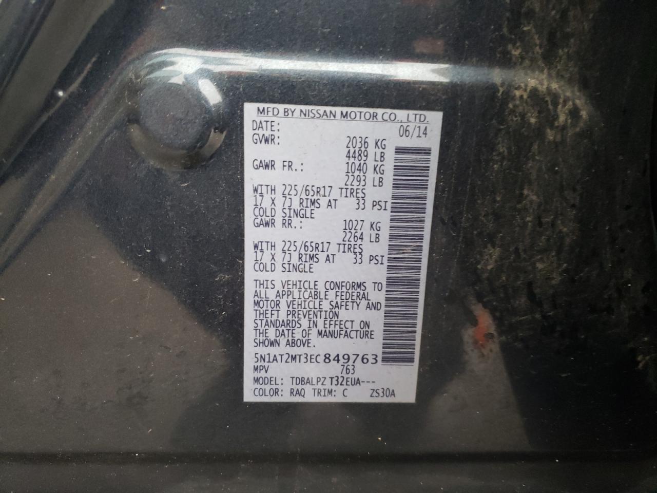 Photo 10 from auction – 2014 NISSAN ROGUE S with VIN 5N1AT2MT3EC849763