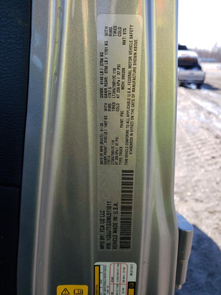 Photo 10 from auction – 2021 JEEP GLADIATOR with VIN 1C6JJTEGXML511011