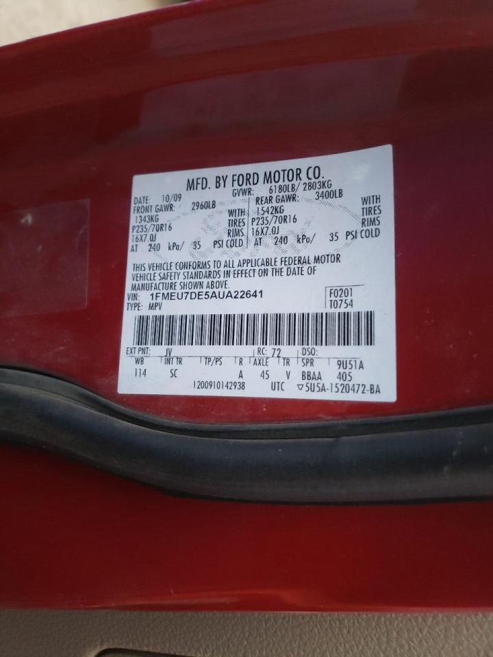 Photo 10 from auction – 2010 FORD EXPLORER X with VIN 1FMEU7DE5AUA22641