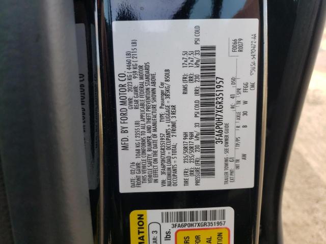 Photo 10 from auction – 2016 FORD FUSION SE with VIN 3FA6P0H7XGR351957