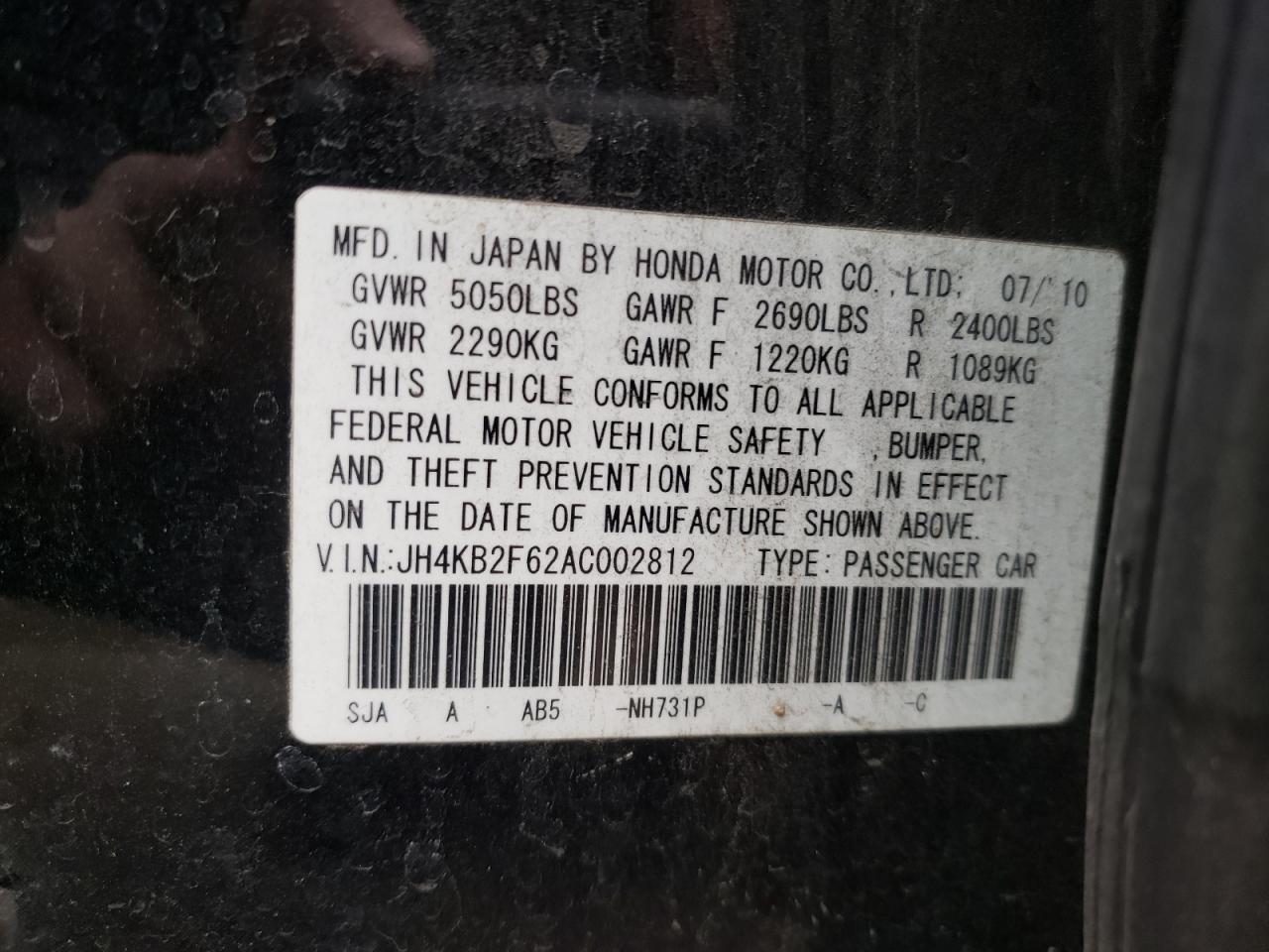Photo 10 from auction – 2010 ACURA RL with VIN JH4KB2F62AC002812