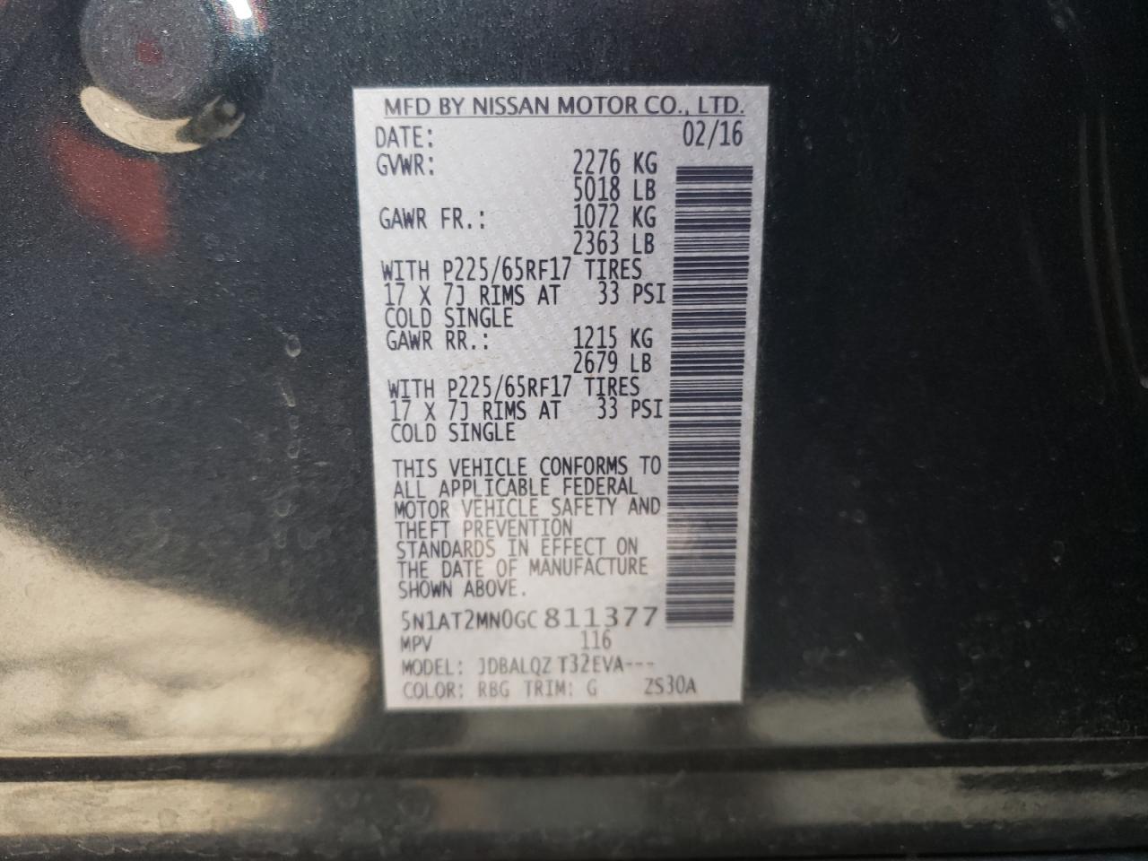 Photo 10 from auction – 2016 NISSAN ROGUE S with VIN 5N1AT2MN0GC811377