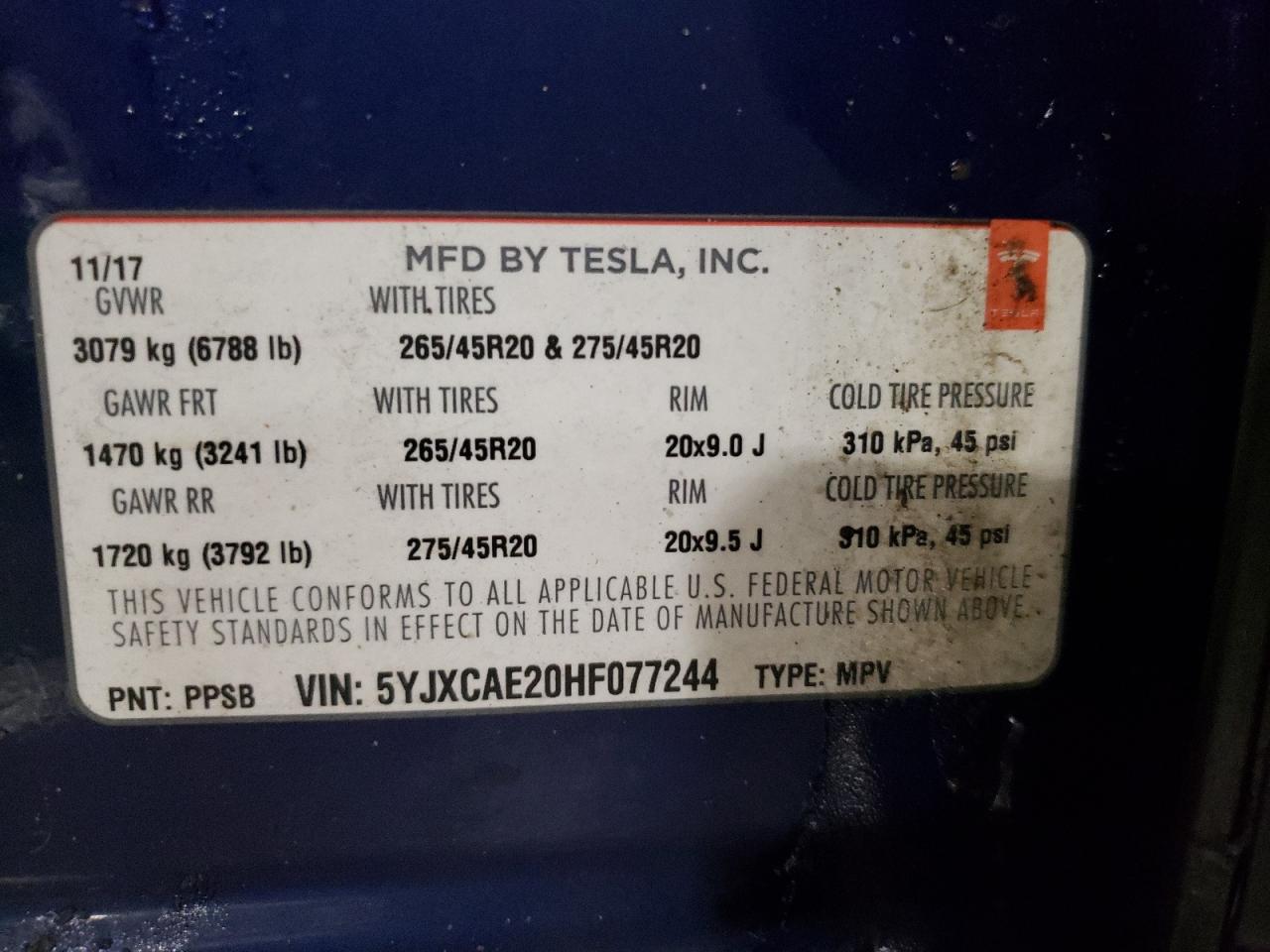 Photo 10 from auction – 2017 TESLA MODEL X with VIN 5YJXCAE20HF077244