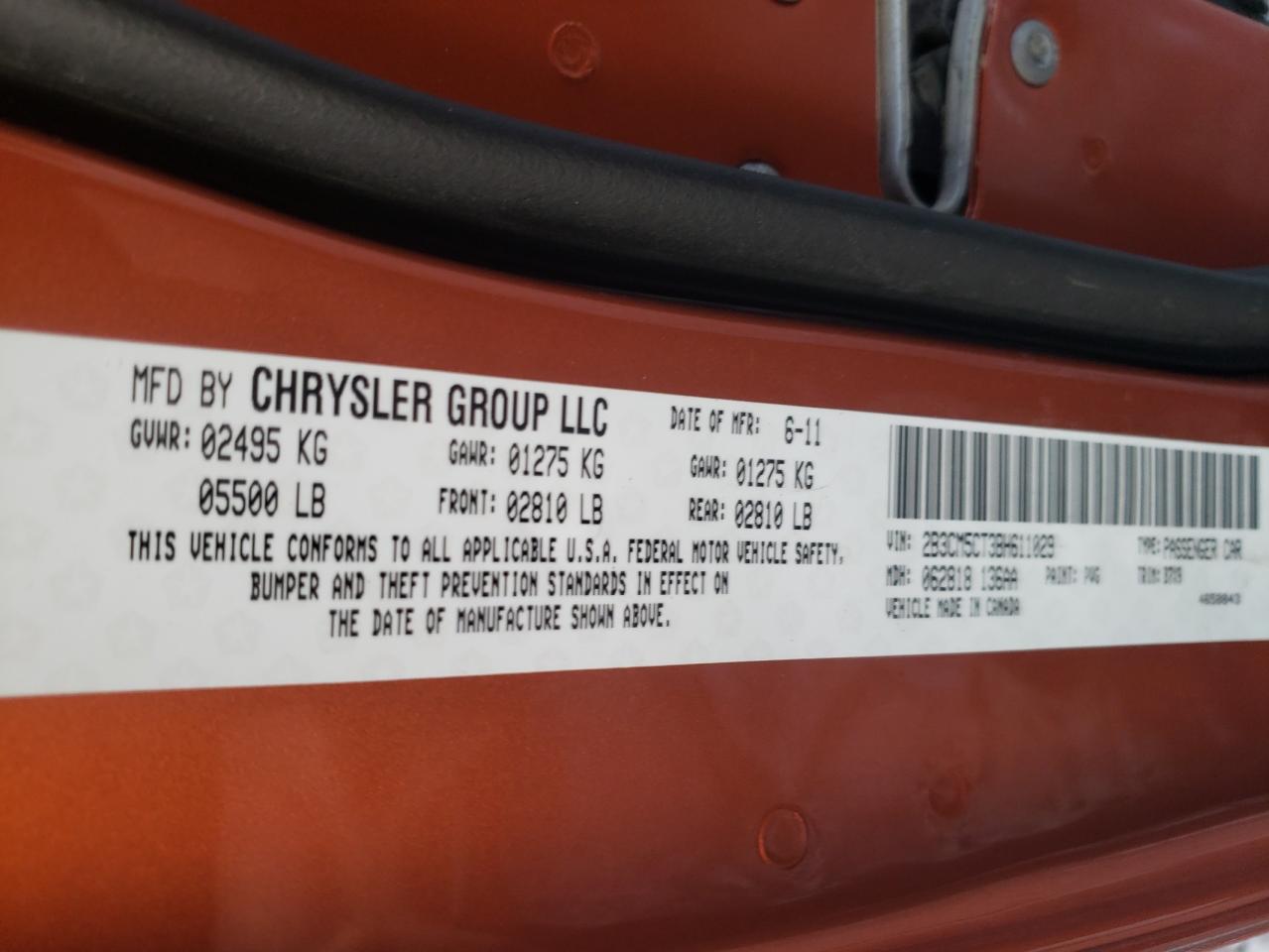 Photo 10 from auction – 2011 DODGE CHARGER R/ with VIN 2B3CM5CT3BH611029