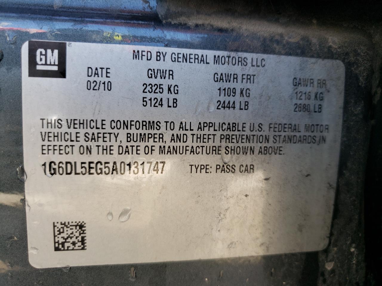 Photo 10 from auction – 2010 CADILLAC CTS PERFOR with VIN 1G6DL5EG5A0131747