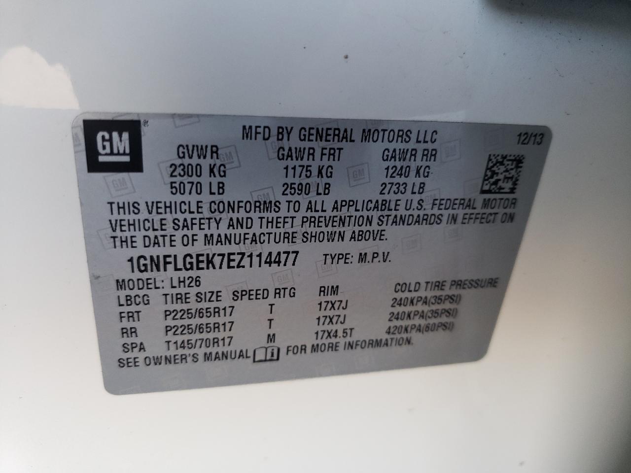 Photo 10 from auction – 2014 CHEVROLET EQUINOX LT with VIN 1GNFLGEK7EZ114477
