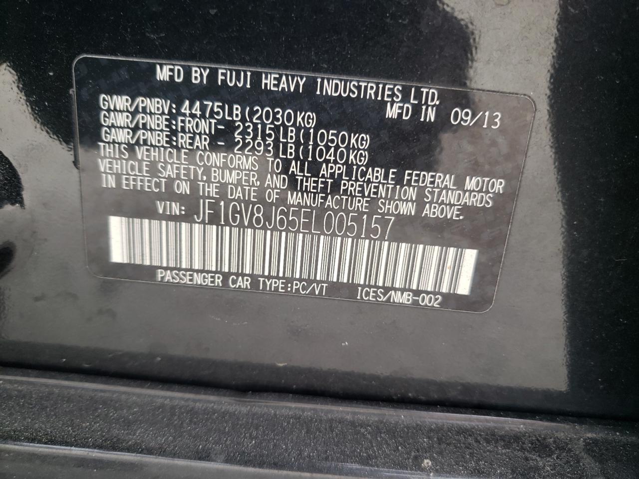 Photo 10 from auction – 2014 SUBARU IMPREZA WR with VIN JF1GV8J65EL005157