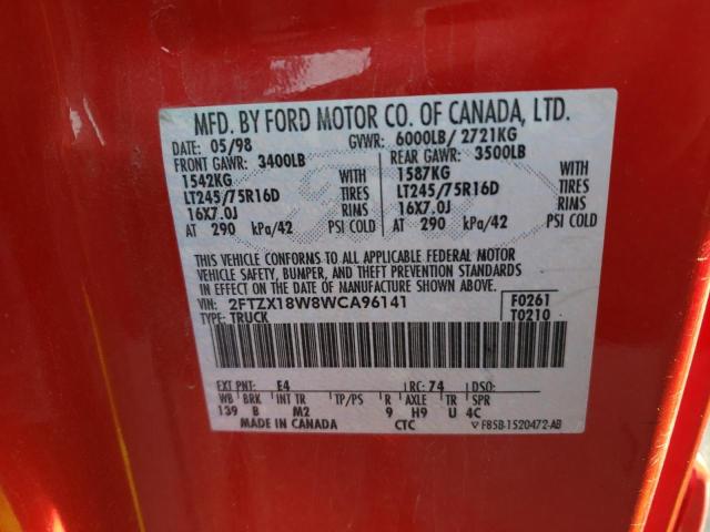 Photo 10 from auction – 1998 FORD F150 with VIN 2FTZX18W8WCA96141