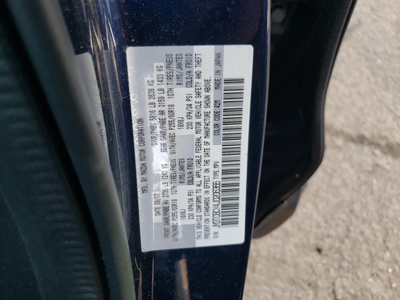 Photo 10 from auction – 2018 MAZDA CX-9 TOURI with VIN JM3TCBCY4J0206366