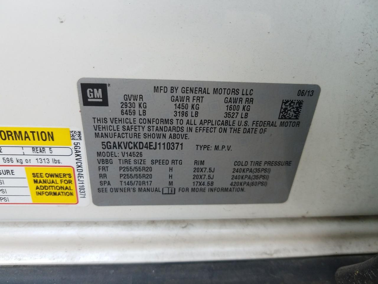 Photo 10 from auction – 2014 BUICK ENCLAVE with VIN 5GAKVCKD4EJ110371