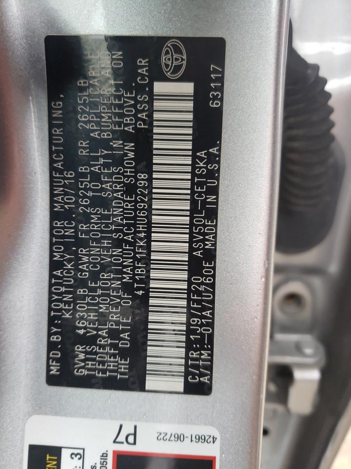 Photo 10 from auction – 2017 TOYOTA CAMRY LE with VIN 4T1BF1FK4HU692298