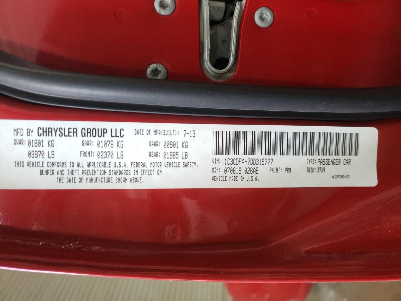 Photo 10 from auction – 2013 DODGE DART SE with VIN 1C3CDFAH7DD319777