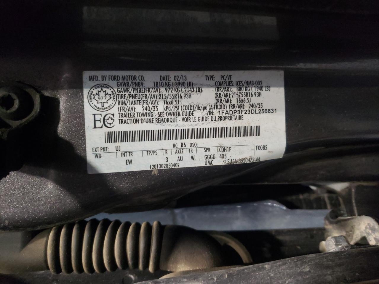 Photo 10 from auction – 2013 FORD FOCUS SE with VIN 1FADP3F23DL256831