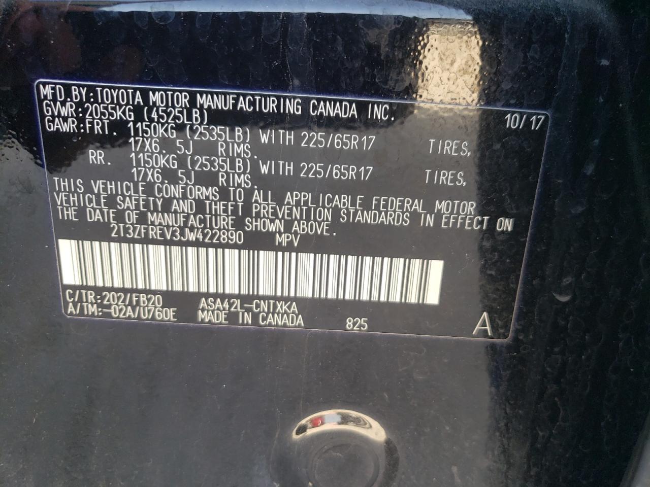 Photo 10 from auction – 2018 TOYOTA RAV4 LE with VIN 2T3ZFREV3JW422890