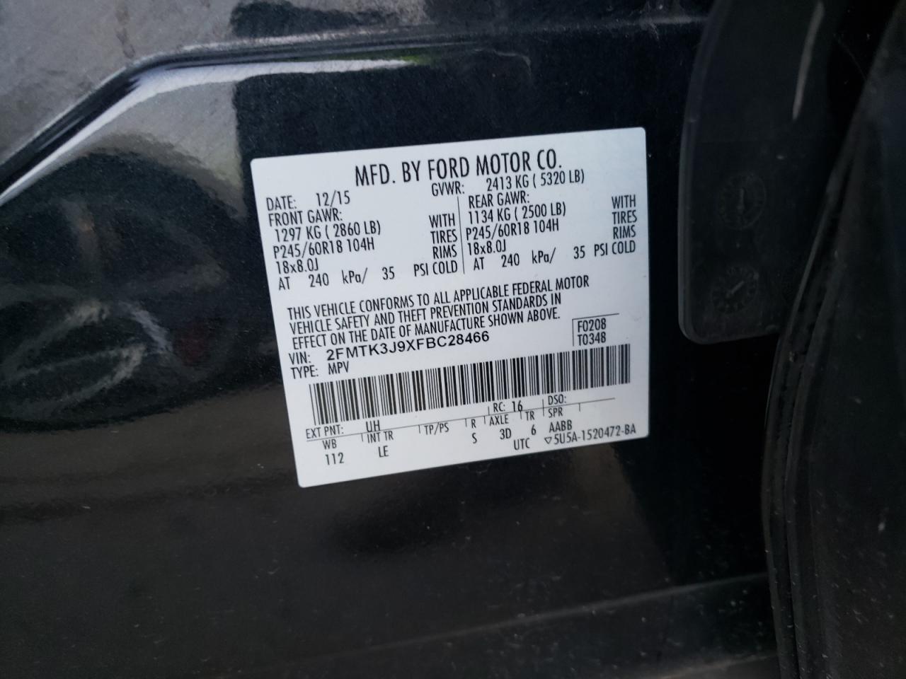 Photo 10 from auction – 2015 FORD EDGE SEL with VIN 2FMTK3J9XFBC28466