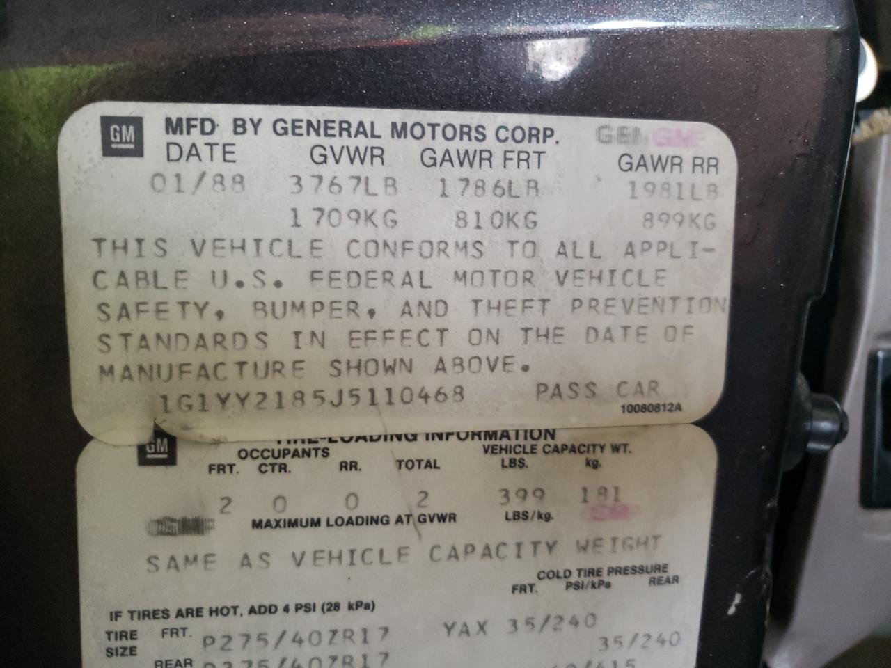 Photo 10 from auction – 1988 CHEVROLET CORVETTE with VIN 1G1YY2185J5110468