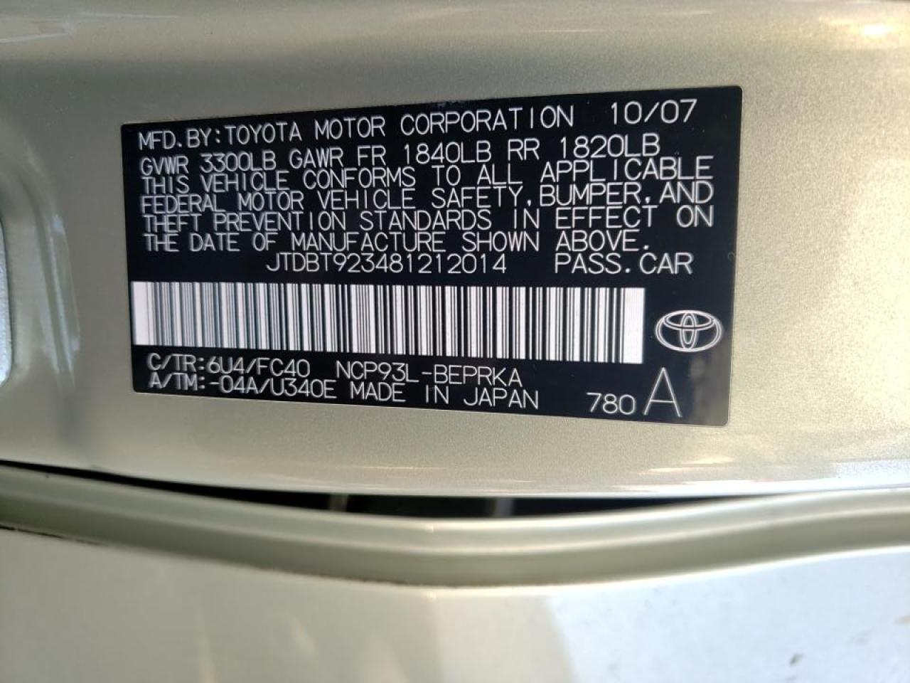 Photo 10 from auction – 2008 TOYOTA YARIS with VIN JTDBT923481212014