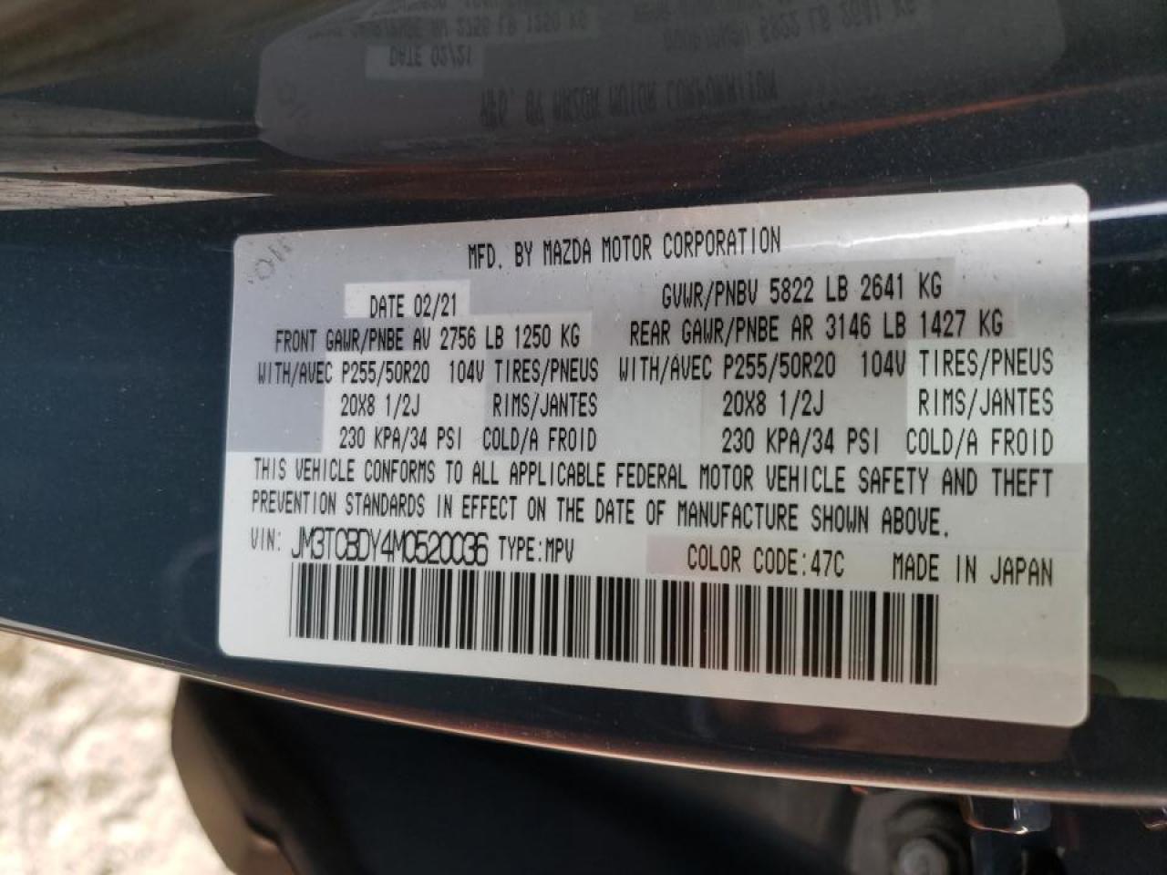 Photo 10 from auction – 2021 MAZDA CX-9 GRAND with VIN JM3TCBDY4M0520036