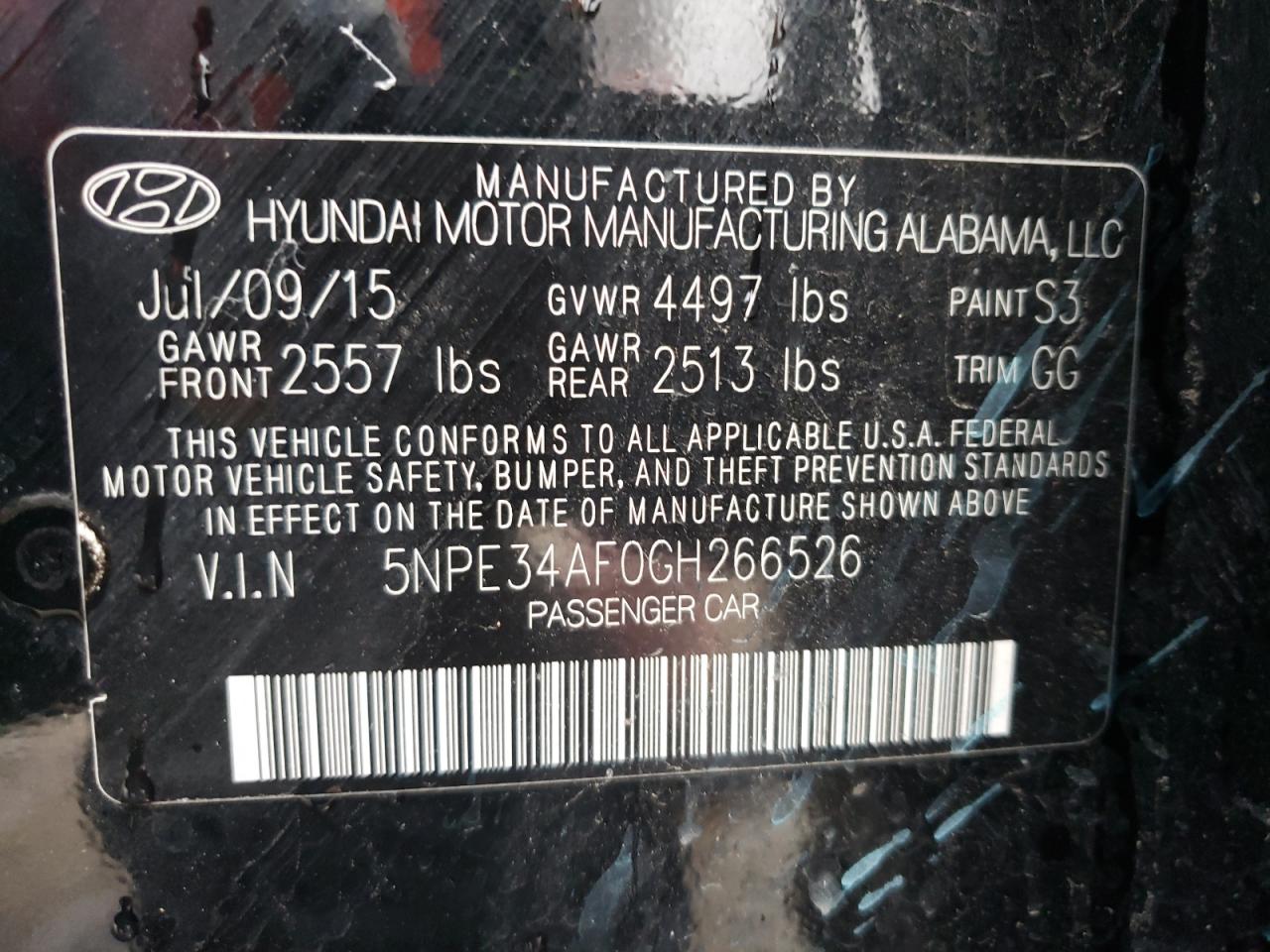 Photo 10 from auction – 2016 HYUNDAI SONATA SPO with VIN 5NPE34AF0GH266526