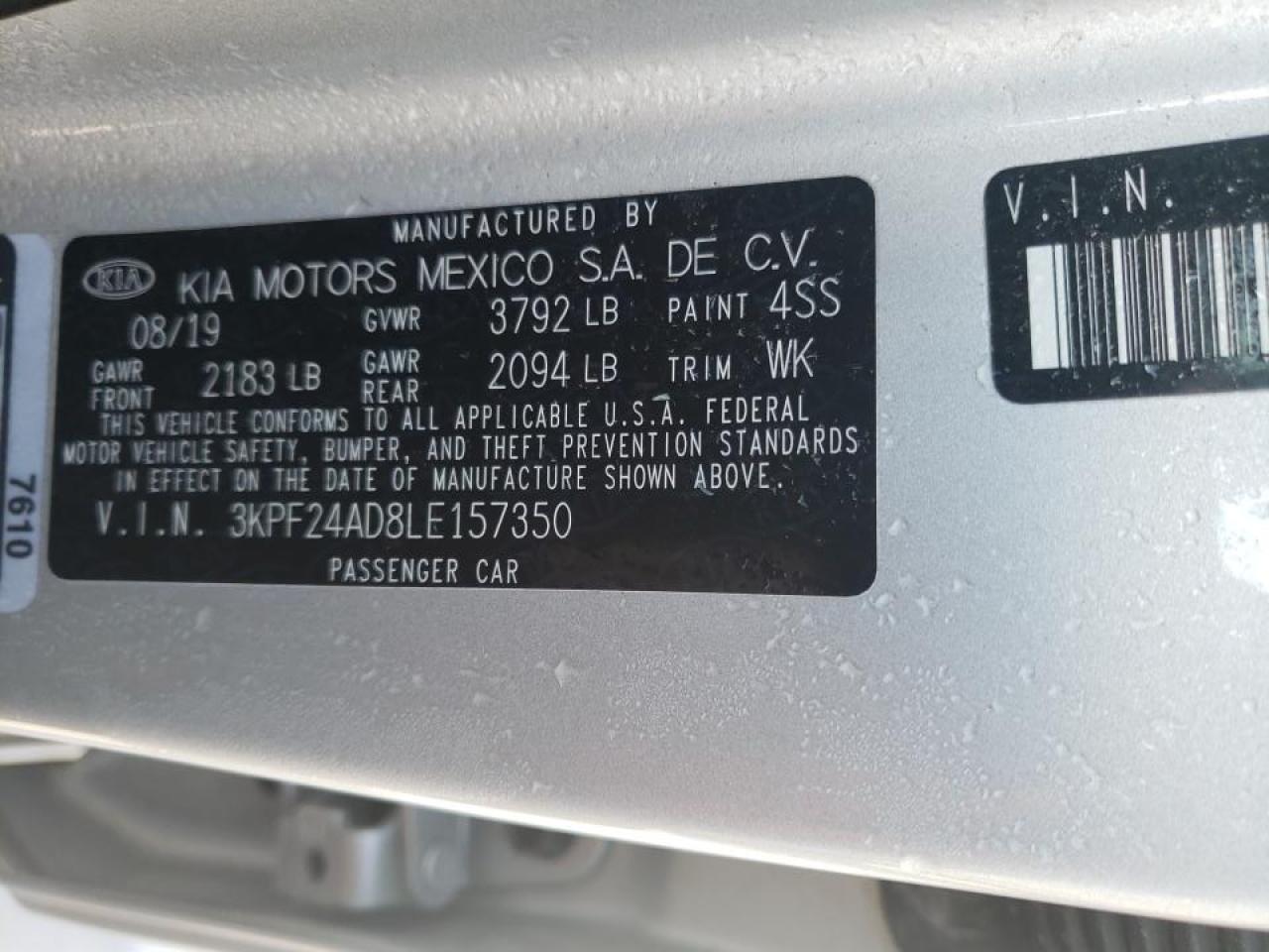 Photo 10 from auction – 2020 KIA FORTE FE with VIN 3KPF24AD8LE157350
