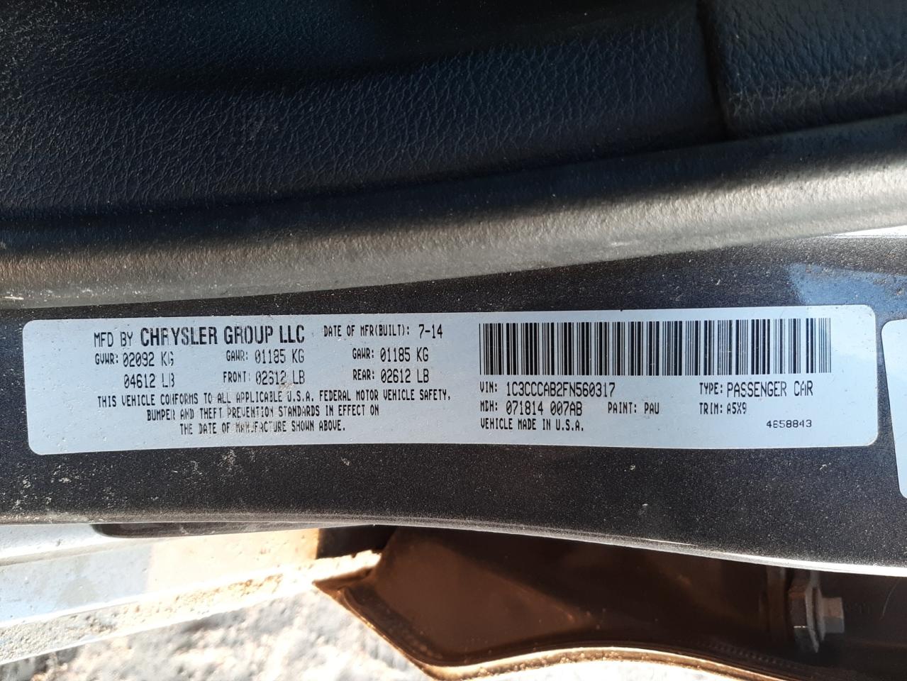 Photo 10 from auction – 2015 CHRYSLER 200 LIMITE with VIN 1C3CCCAB2FN560317