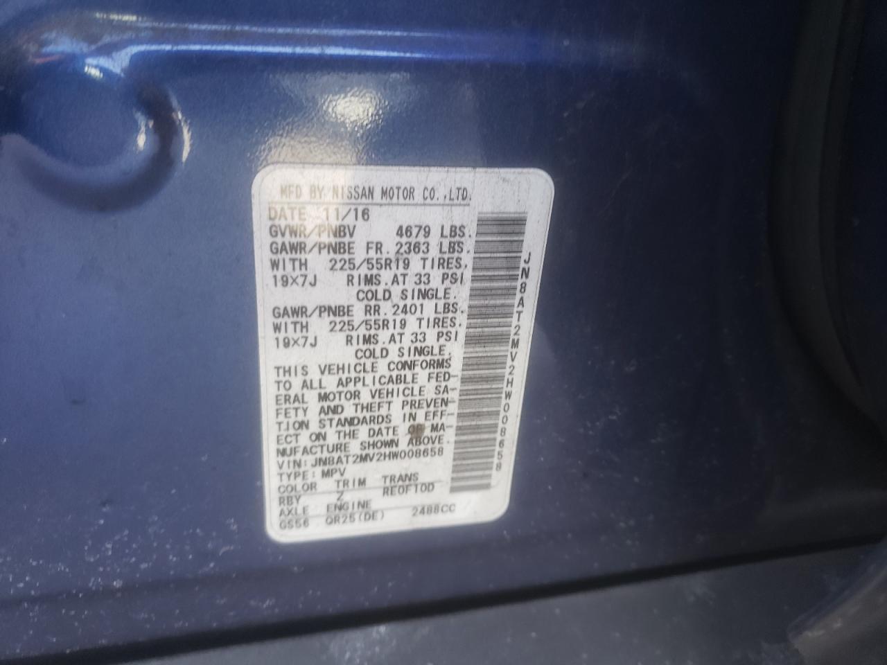 Photo 10 from auction – 2017 NISSAN ROGUE S with VIN JN8AT2MV2HW008658