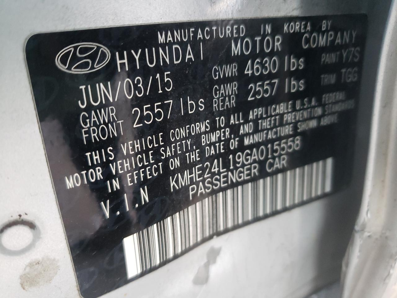 Photo 10 from auction – 2016 HYUNDAI SONATA HYB with VIN KMHE24L19GA015558