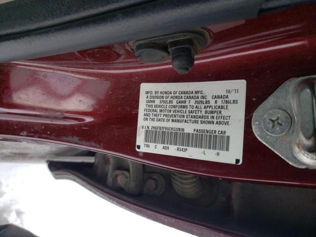 Photo 10 from auction – 2012 HONDA CIVIC EXL with VIN 2HGFB2F95CH532836