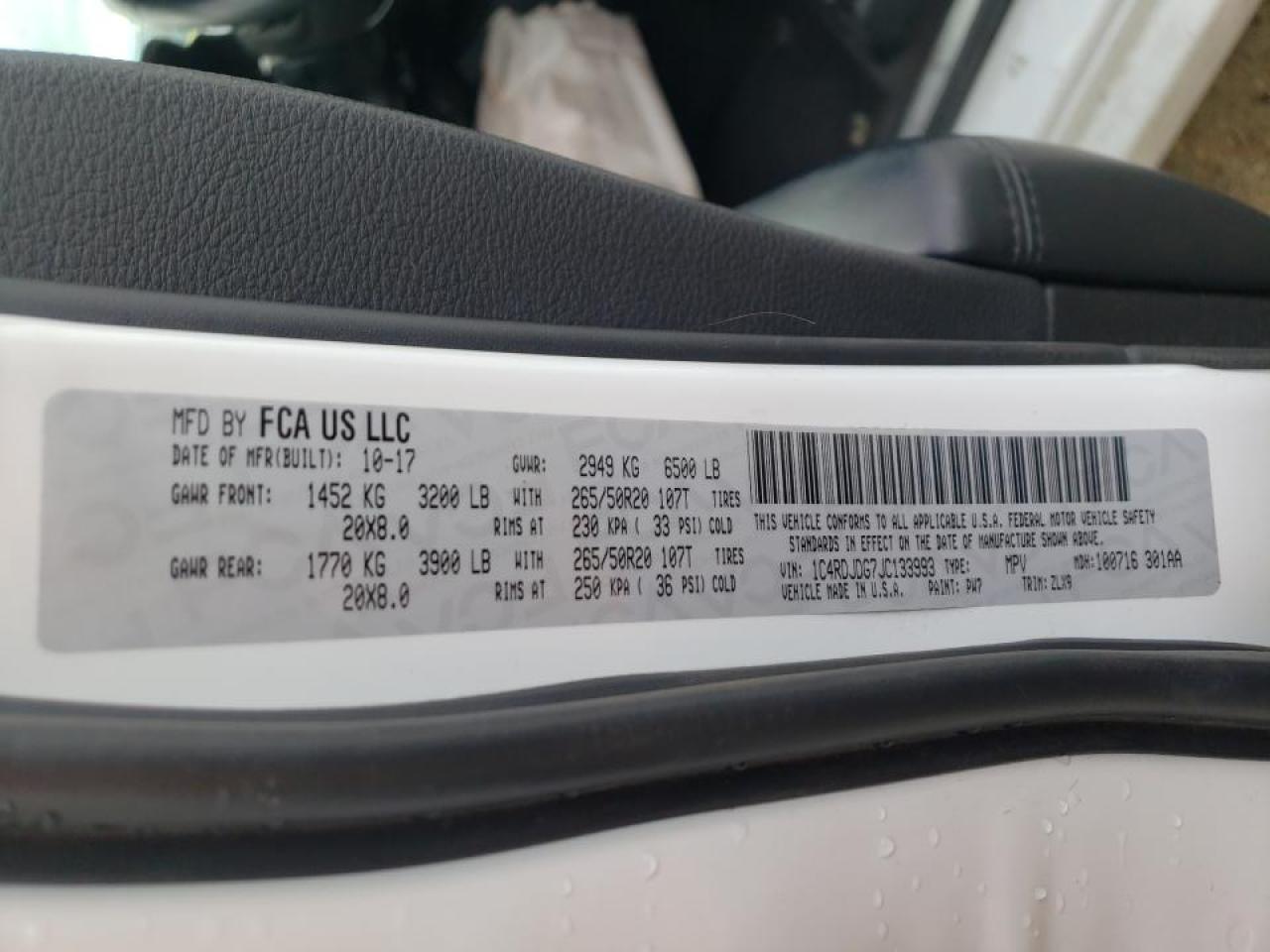 Photo 10 from auction – 2018 DODGE DURANGO GT with VIN 1C4RDJDG7JC133993