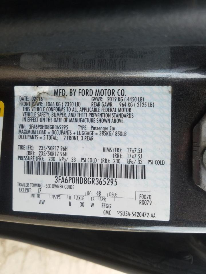 Photo 10 from auction – 2016 FORD FUSION SE with VIN 3FA6P0HD8GR365295
