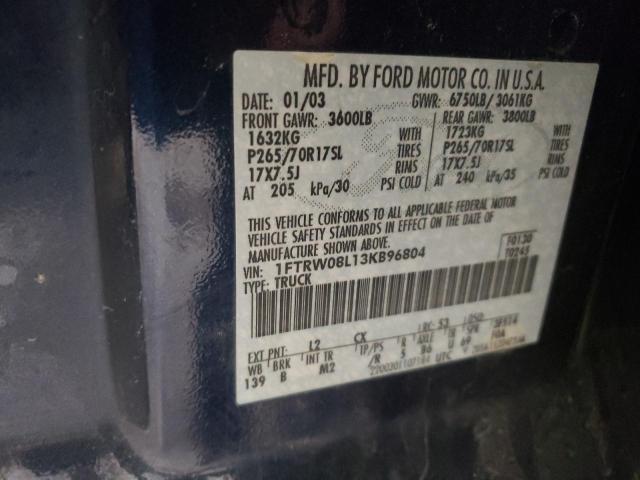 Photo 10 from auction – 2003 FORD F150 SUPER with VIN 1FTRW08L13KB96804