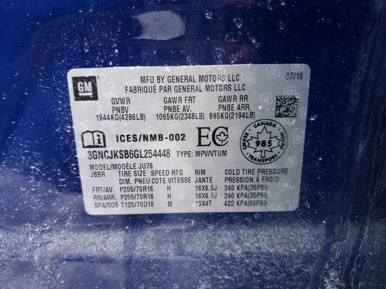 صورة رقم 10 من المزاد - 2016 CHEVROLET TRAX LS مع VIN 3GNCJKSB6GL254448