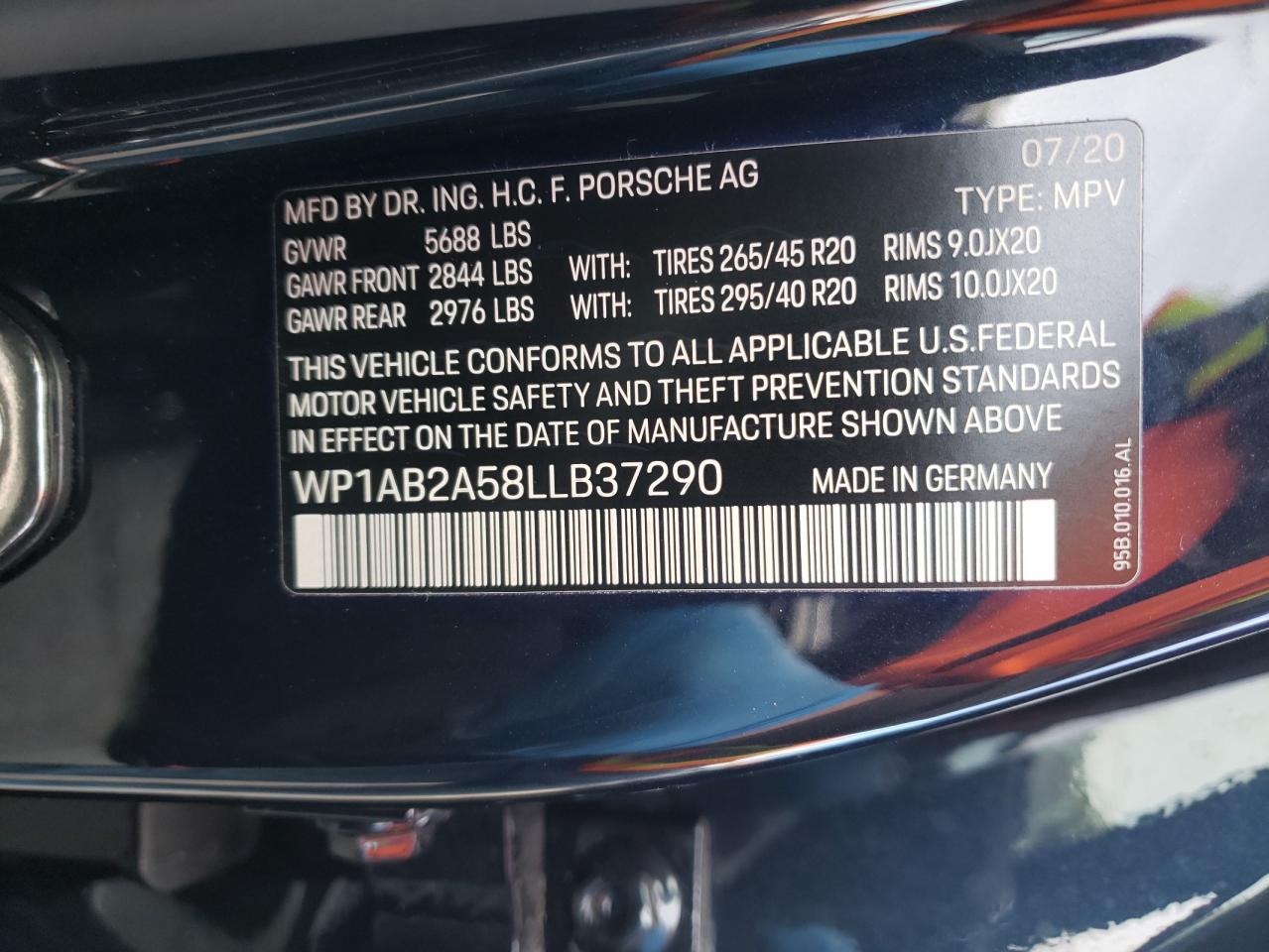 Photo 10 from auction – 2020 PORSCHE MACAN S with VIN WP1AB2A58LLB37290