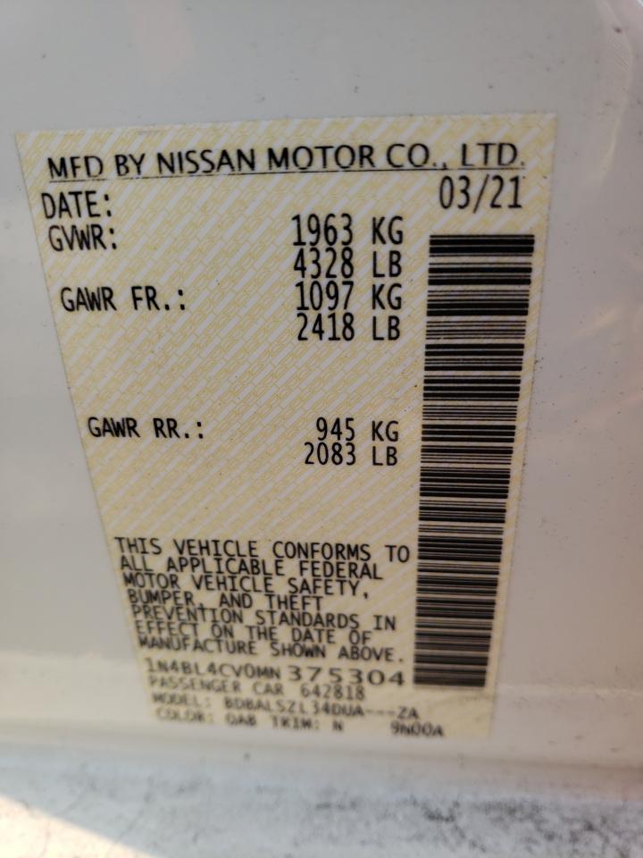 Photo 10 from auction – 2021 NISSAN ALTIMA SR with VIN 1N4BL4CV0MN375304