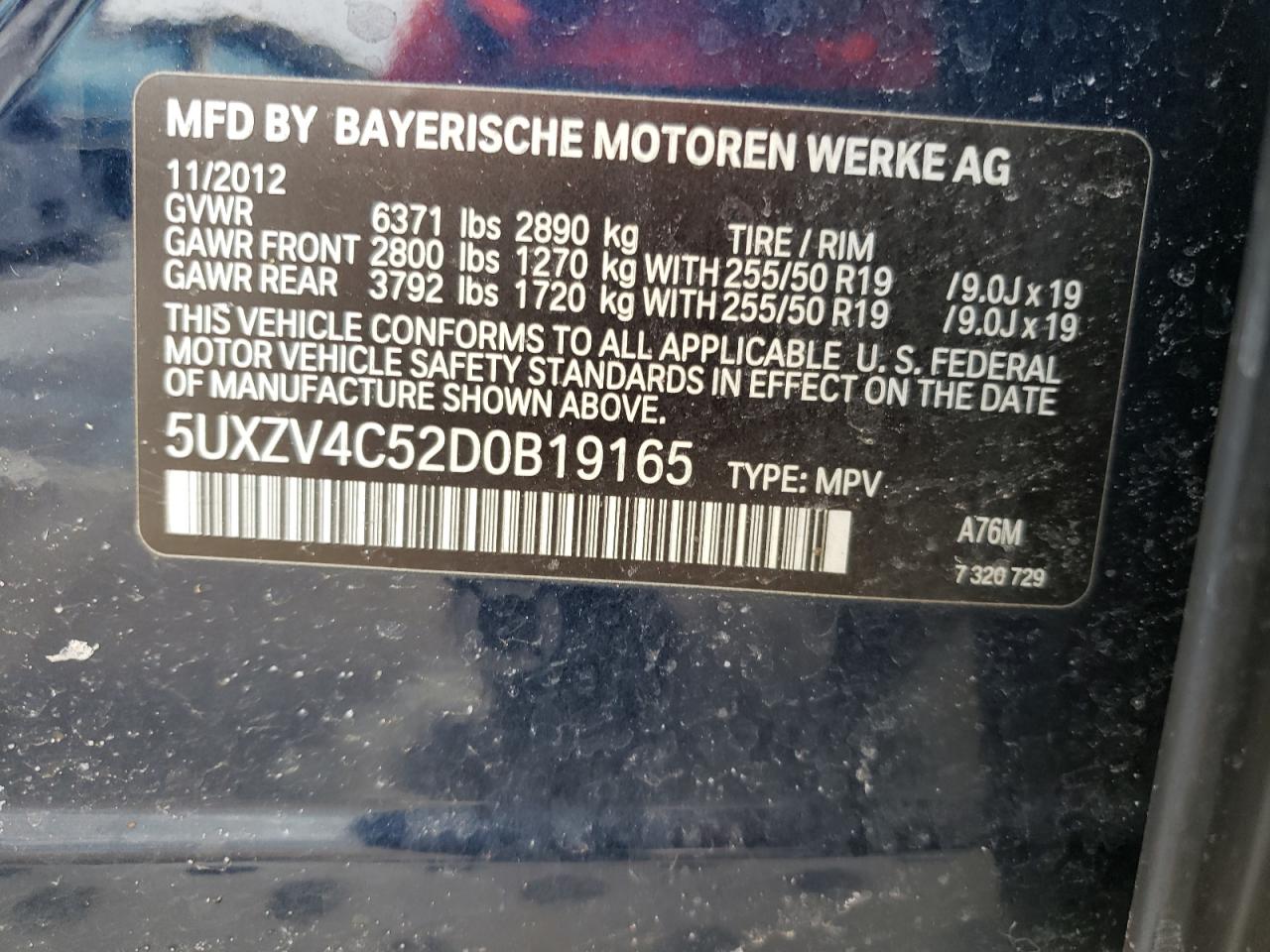 Photo 10 from auction – 2013 BMW X5 XDRIVE3 with VIN 5UXZV4C52D0B19165