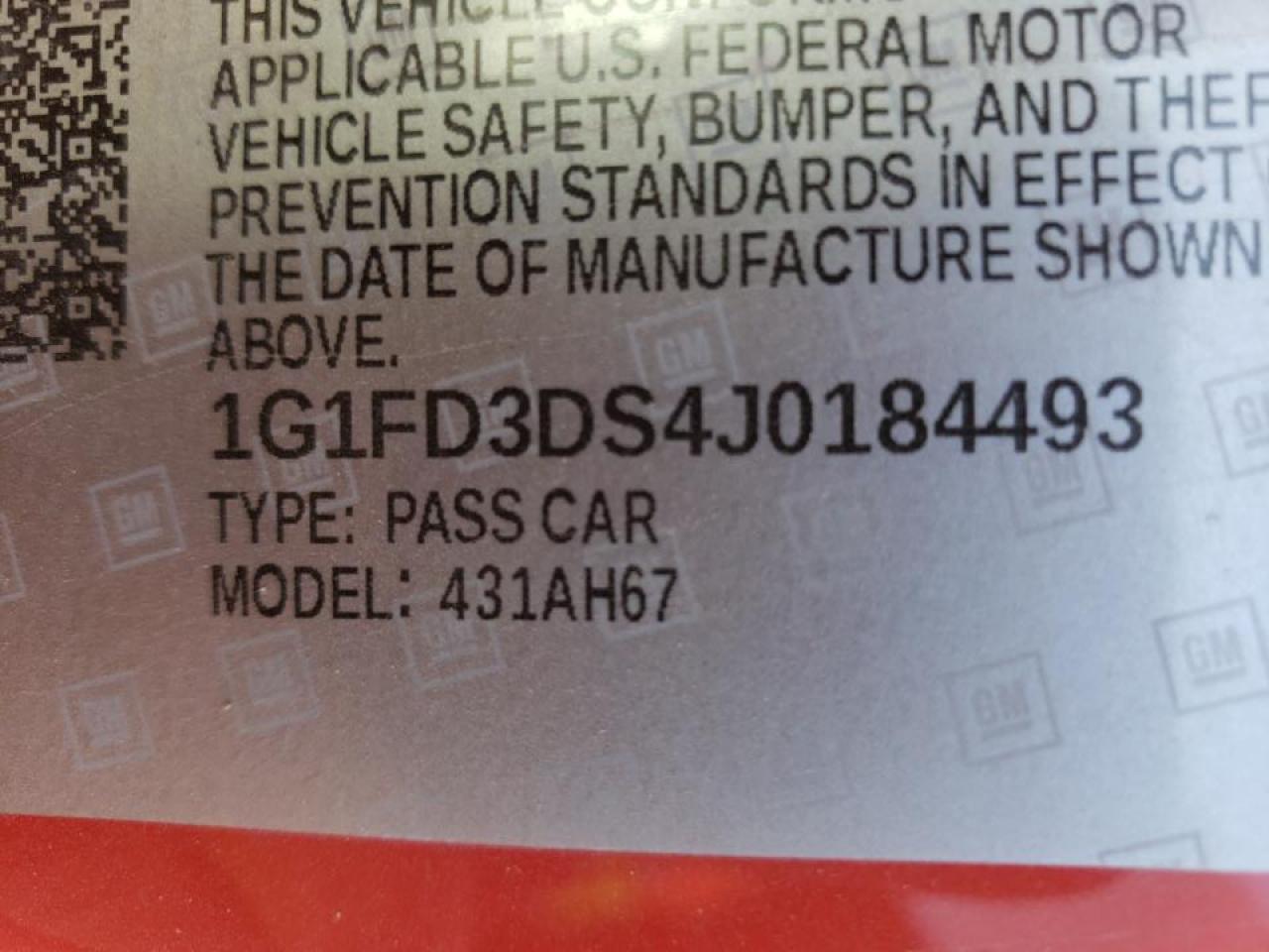 Photo 10 from auction – 2018 CHEVROLET CAMARO LT with VIN 1G1FD3DS4J0184493