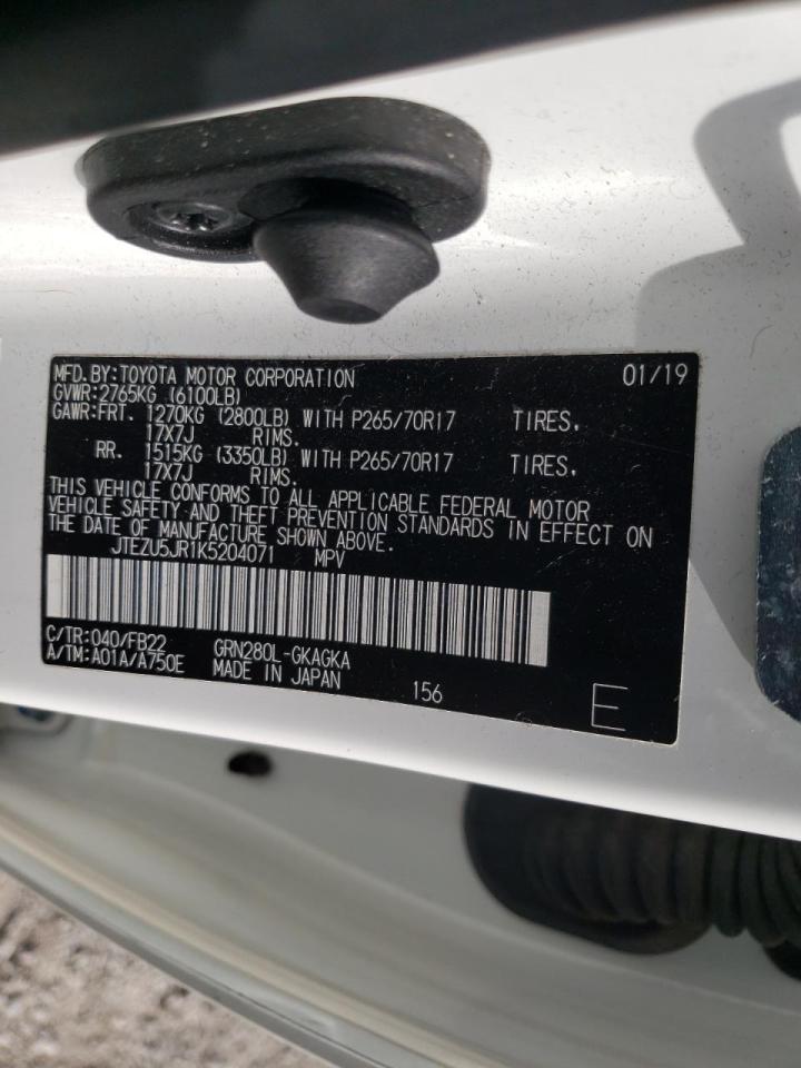 Photo 10 from auction – 2019 TOYOTA 4RUNNER SR with VIN JTEZU5JR1K5204071