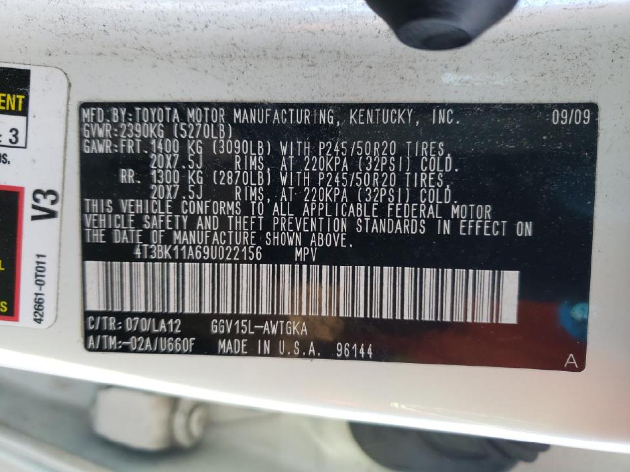Photo 10 from auction – 2009 TOYOTA VENZA with VIN 4T3BK11A69U022156