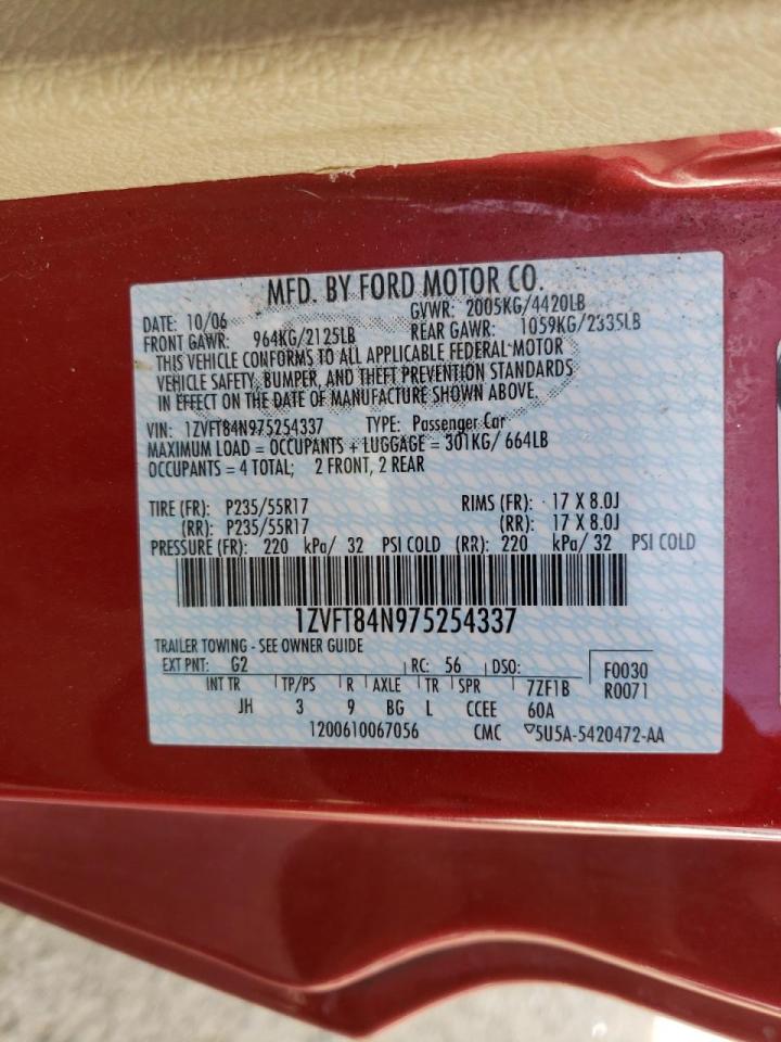 Photo 10 from auction – 2007 FORD MUSTANG with VIN 1ZVFT84N975254337