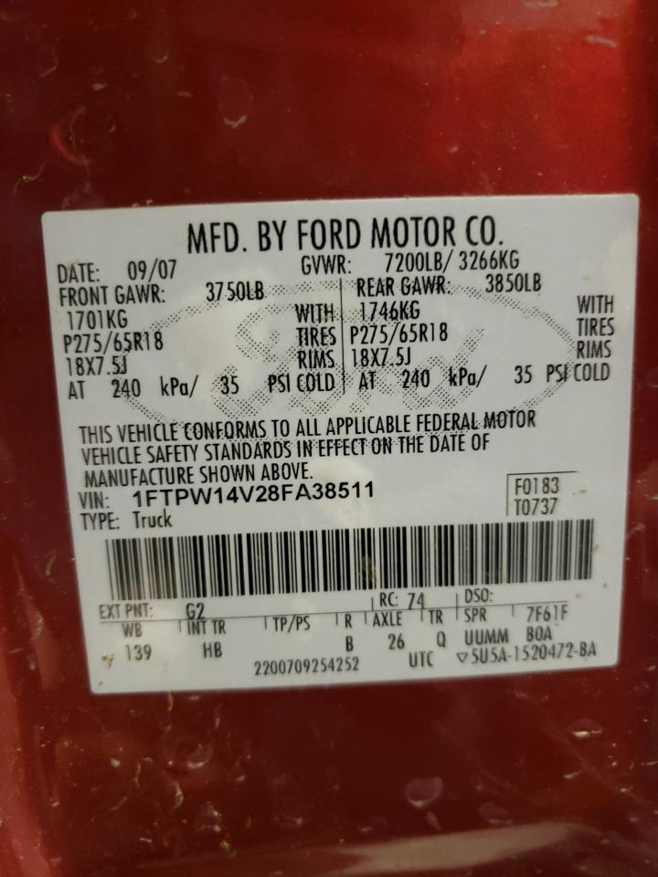 Photo 10 from auction – 2008 FORD F150 SUPER with VIN 1FTPW14V28FA38511
