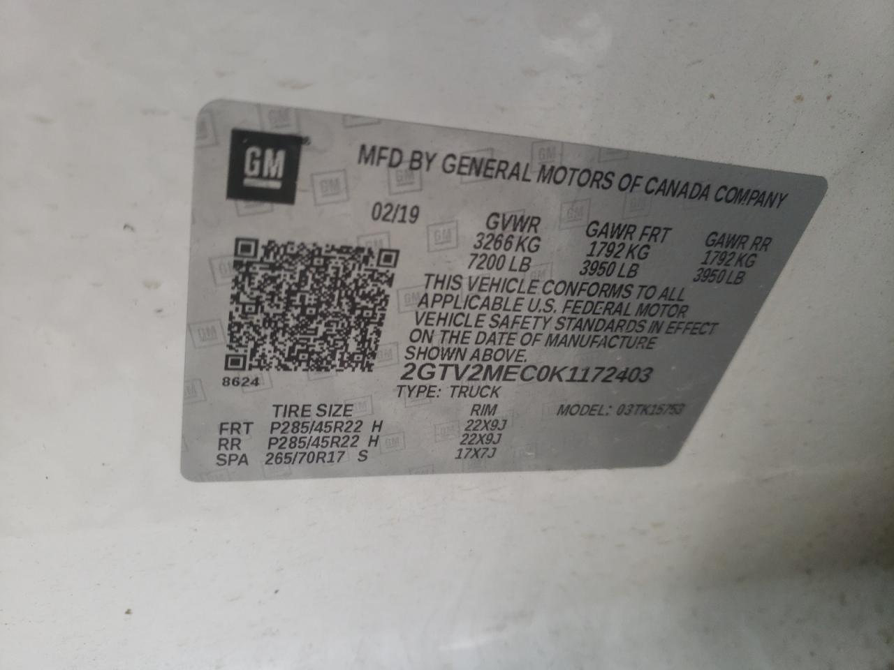 Photo 10 from auction – 2019 GMC SIERRA LIM with VIN 2GTV2MEC0K1172403