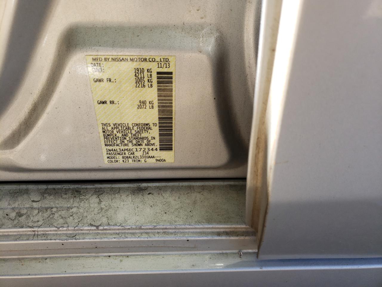 Photo 10 from auction – 2014 NISSAN ALTIMA 2.5 with VIN 1N4AL3AP6EC172344