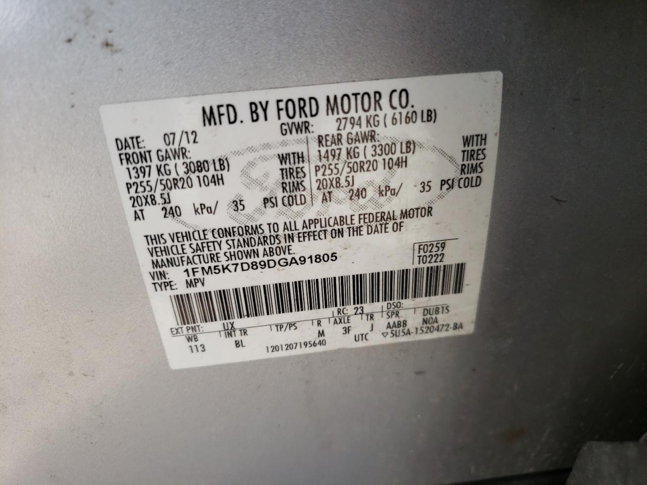 Фото 10 с аукциона – 2013 FORD EXPLORER X с VIN 1FM5K7D89DGA91805
