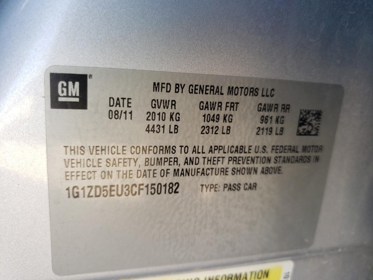 Photo 10 from auction – 2012 CHEVROLET MALIBU 2LT with VIN 1G1ZD5EU3CF150182