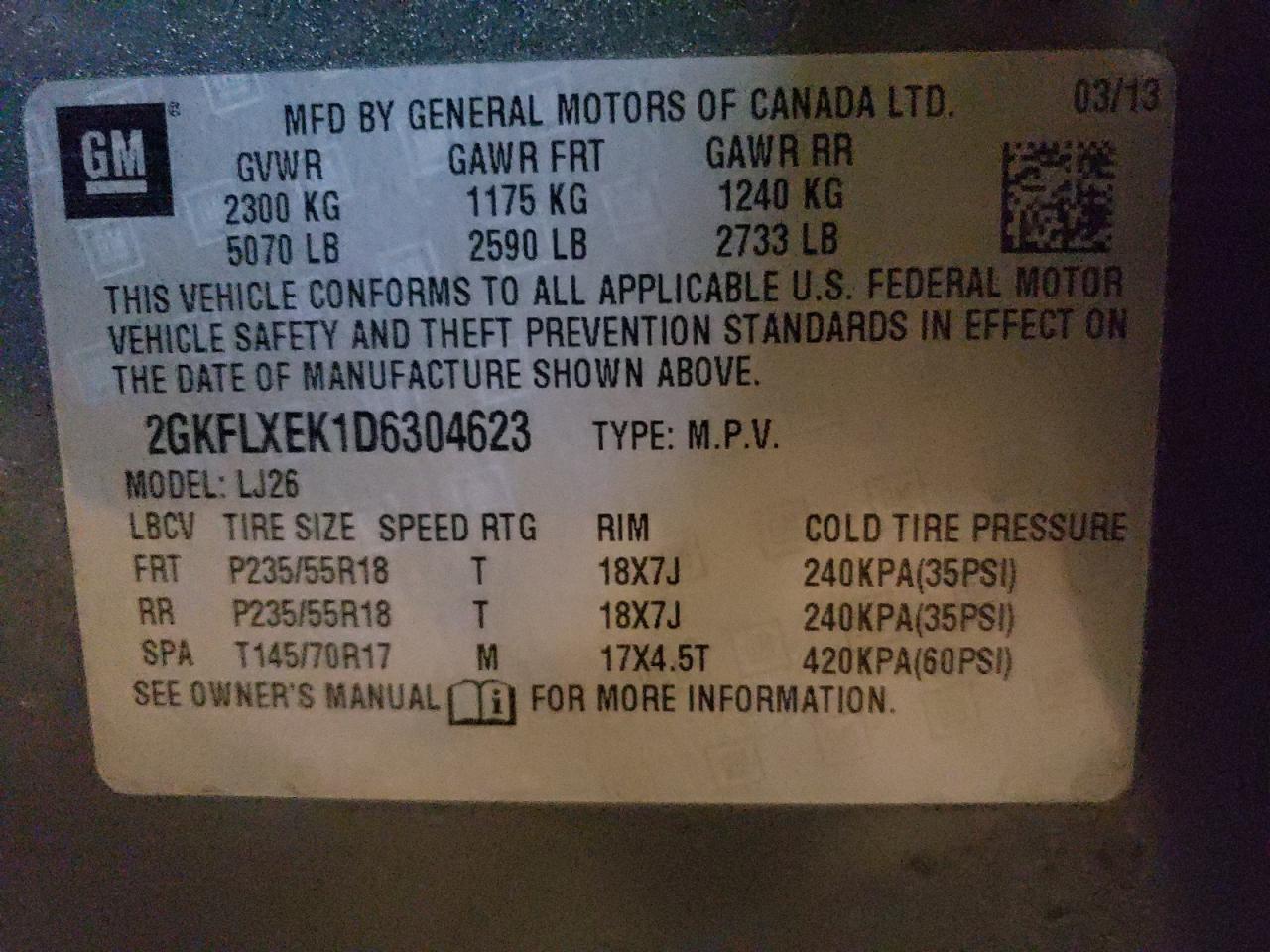 Photo 10 from auction – 2013 GMC TERRAIN SL with VIN 2GKFLXEK1D6304623