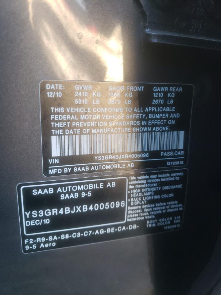 Photo 10 from auction – 2011 SAAB 9-5 AERO with VIN YS3GR4BJXB4005096