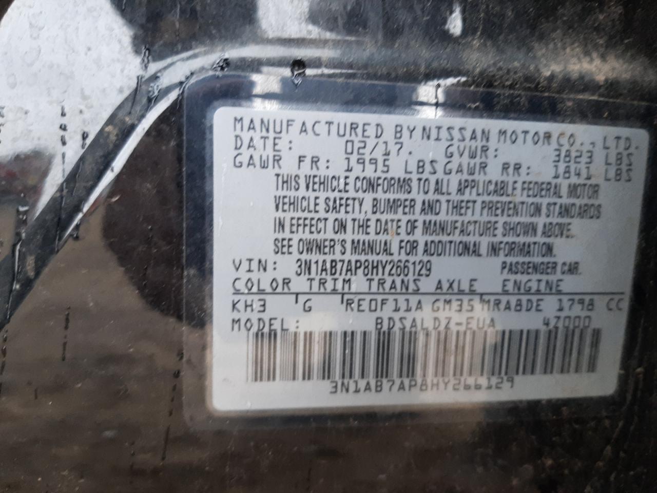 Photo 10 from auction – 2017 NISSAN SENTRA S with VIN 3N1AB7AP8HY266129