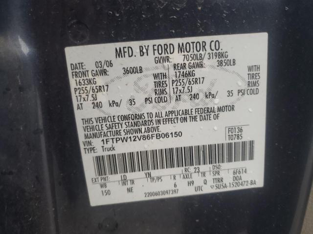 Photo 10 from auction – 2006 FORD F150 SUPER with VIN 1FTPW12V86FB06150