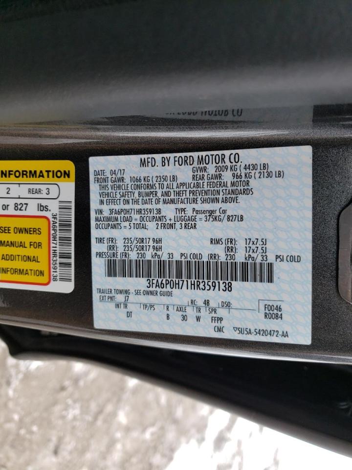 Photo 10 from auction – 2017 FORD FUSION SE with VIN 3FA6P0H71HR359138