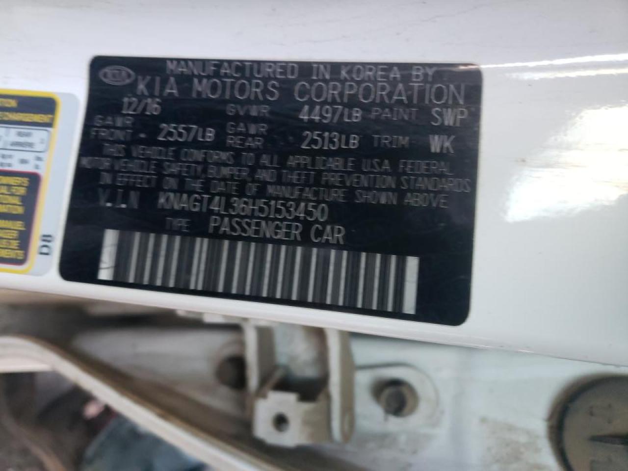 Photo 10 from auction – 2017 KIA OPTIMA LX with VIN KNAGT4L36H5153450